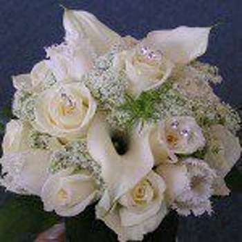 White Calla Lilies and Jeweled Roses